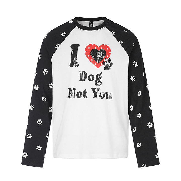 Women's Casual Long Sleeve Shirt in Raglan Style with Dog Paw Print and Statement Front Print Amarae