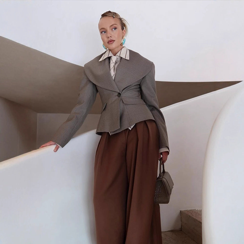 Women Tailored Blazer with Oversized Shawl Collar and Structured Peplum Waist Amarae