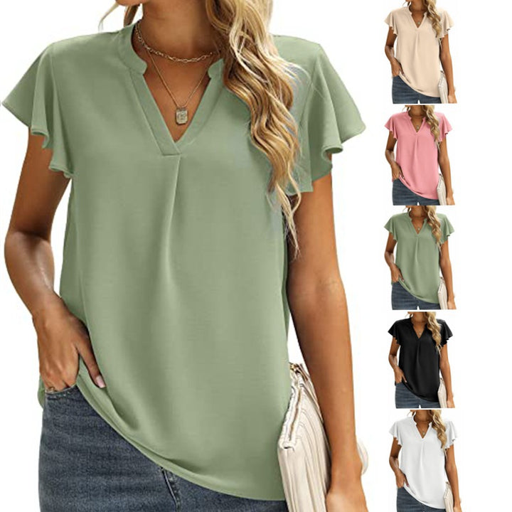Ladies' blouse with gathered details and V-neck Lune London