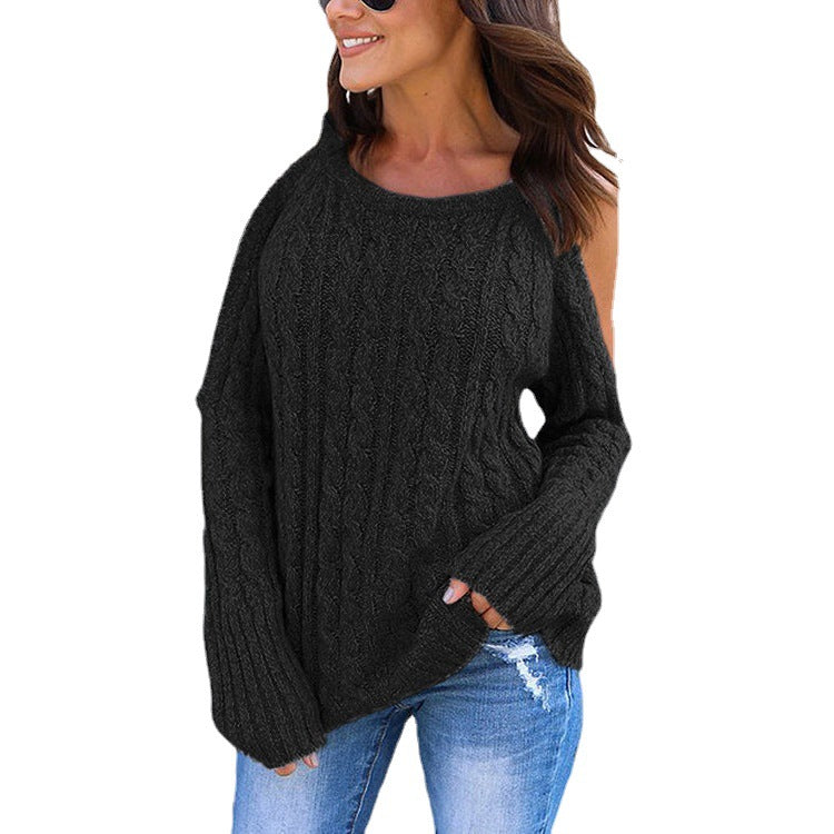 Knit sweater for women with off-the-shoulder design and high collar Lune London