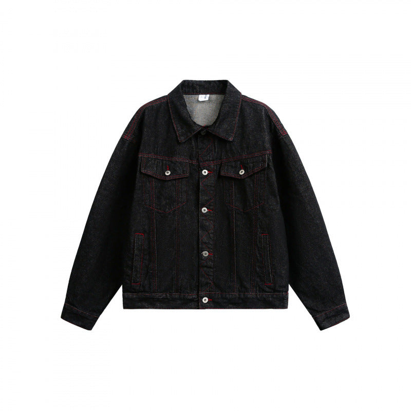 Unisex Boxy Denim Jacket with contrasting decorative stitching and flap pockets Amarae