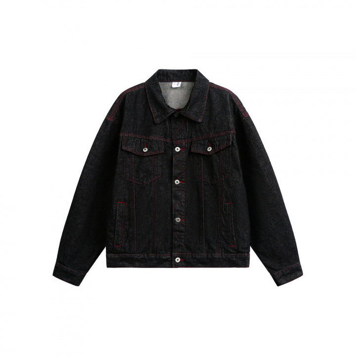 Unisex Boxy Denim Jacket with contrasting decorative stitching and flap pockets Amarae