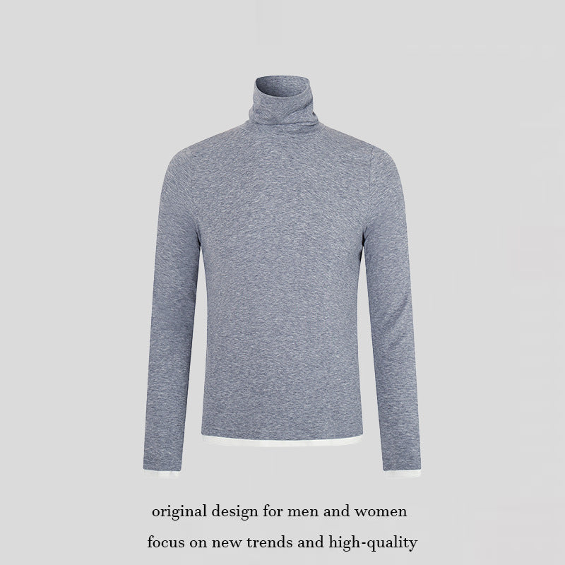 Men's Slim-Fit Turtleneck Fine Knit Shirt with Melange Jersey and Stretch Amarae