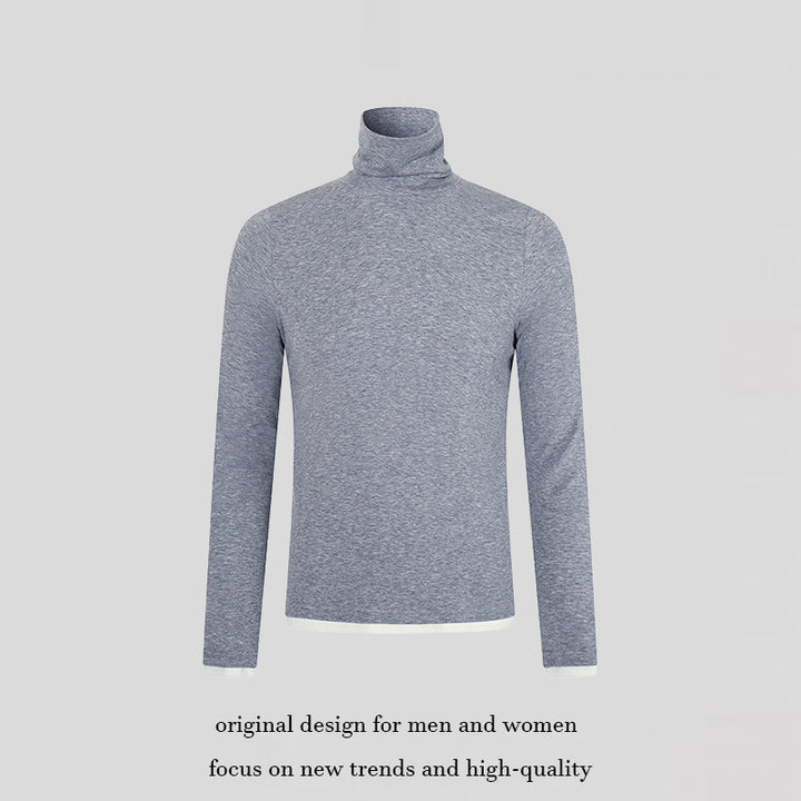 Men's Slim-Fit Turtleneck Fine Knit Shirt with Melange Jersey and Stretch Amarae