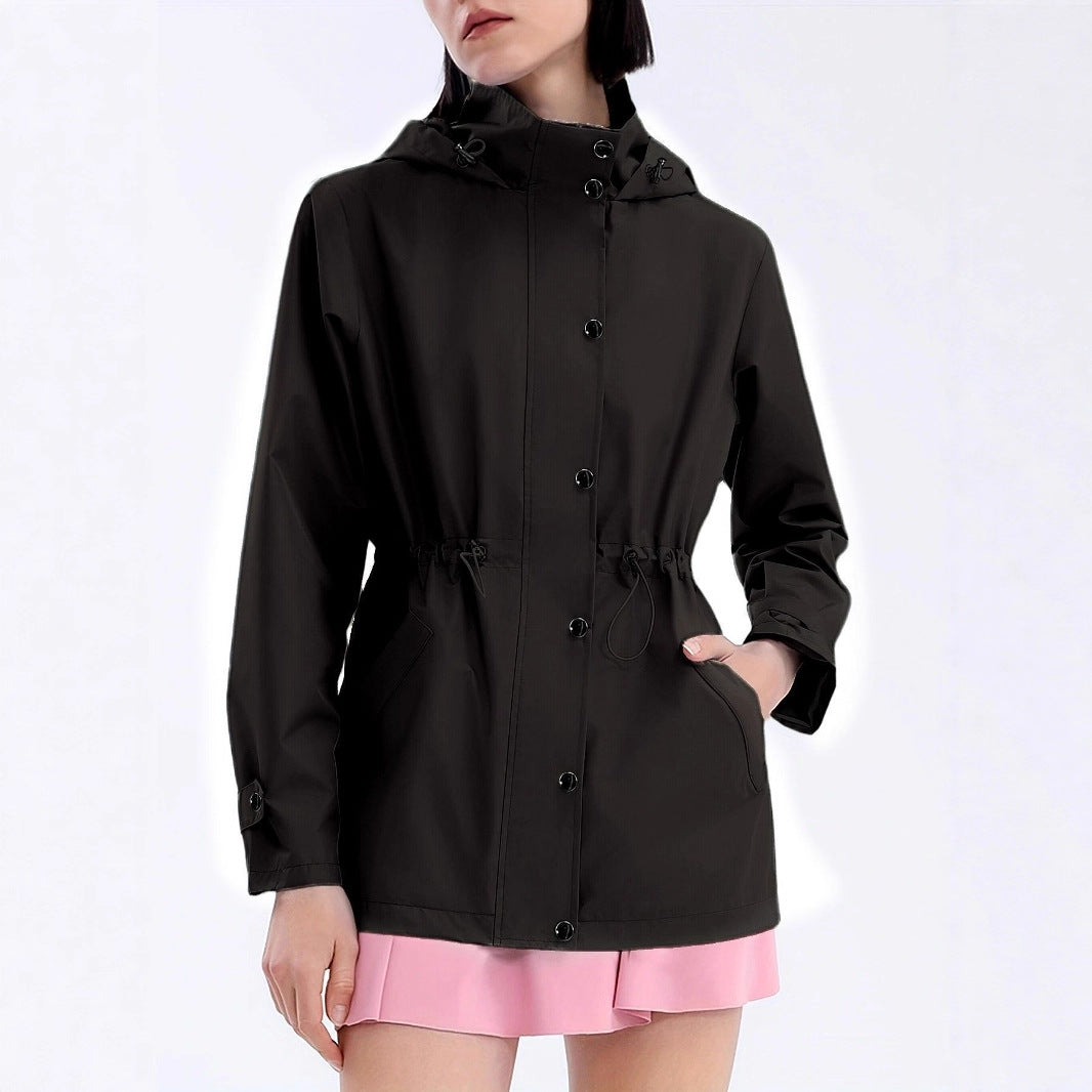 Veste de pluie pour femme avec cordon de taille ajustable et capuche Lune London