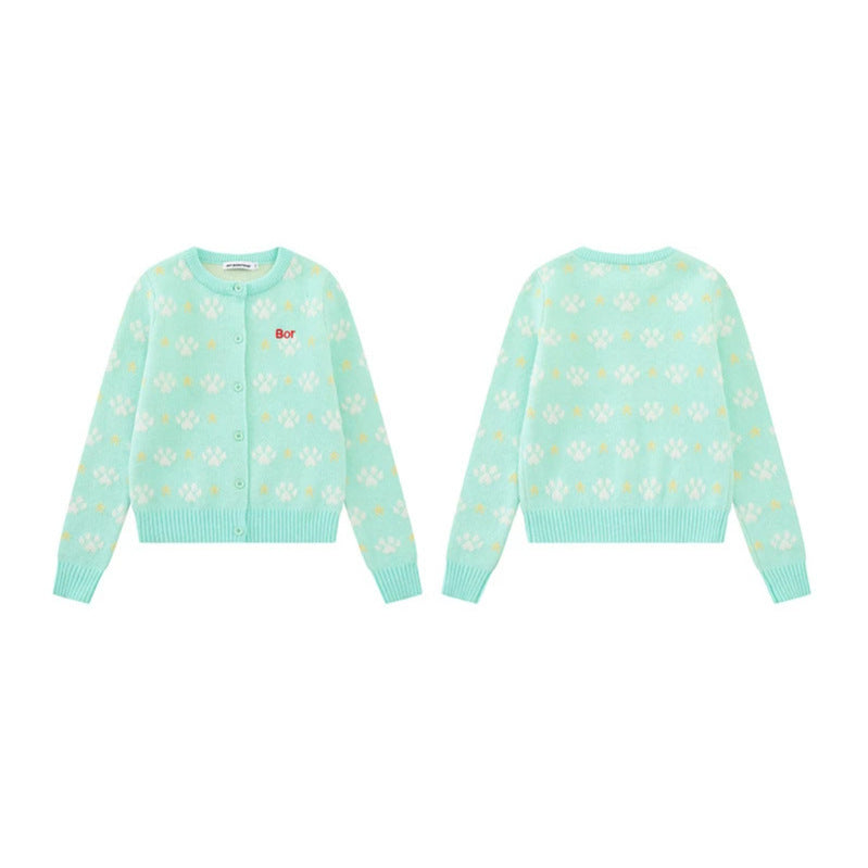 Women's cardigan with allover jacquard, round neck and button placket Amarae