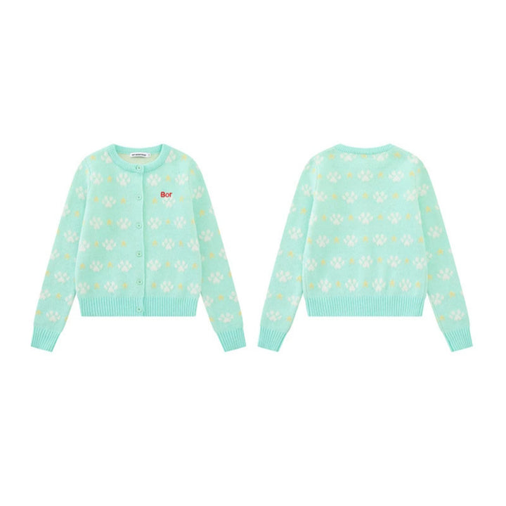 Women's cardigan with allover jacquard, round neck and button placket Amarae