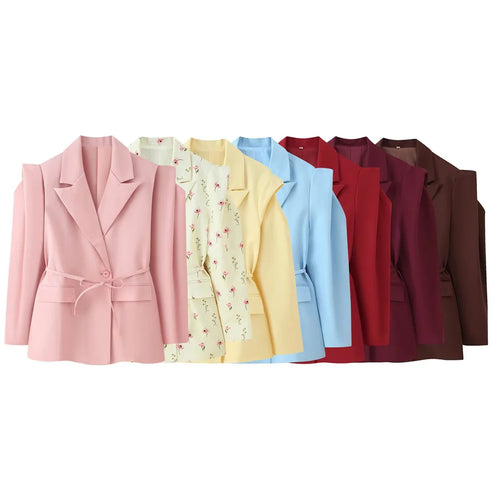 Elegant oversized blazer jacket for women with belt and shoulder pads Amarae