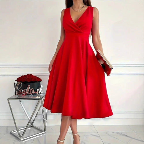 Amarae | Solid Color Tank Dress Asymmetric Neckline Dress