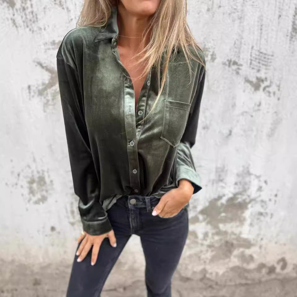 Lune London luxurious velvet button shirt for women