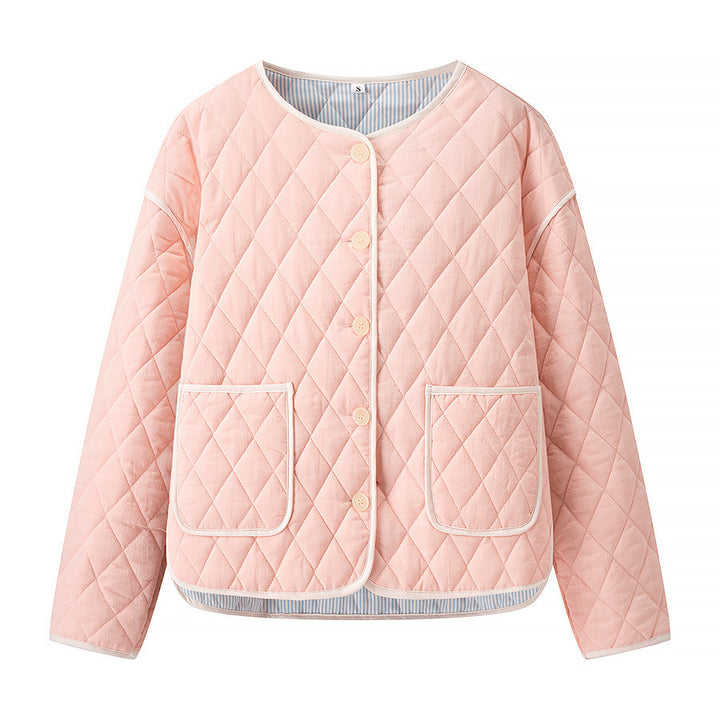 Quilted transition jacket for women with large pockets Lune London