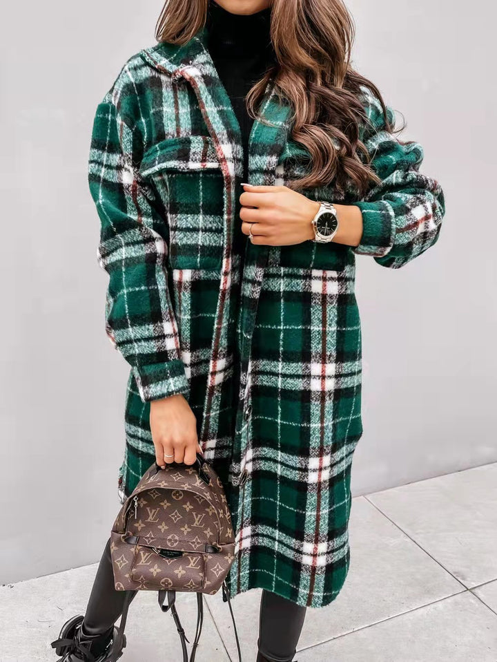 Women Oversized Checkered Shirt-Coat with Practical Pockets Amarae