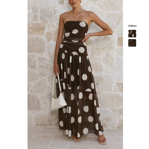 Women's maxi dress with off-the-shoulder cut and playful polka dot pattern Amarae