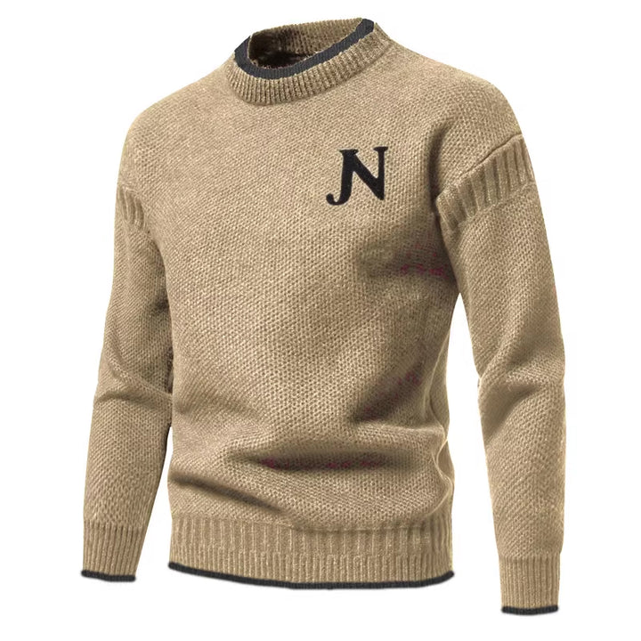 Men's Structured Knit Sweater with Chic Round Neck and Style