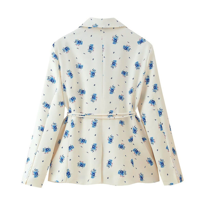 Fitted blazer jacket for women with floral print and belt Lune London