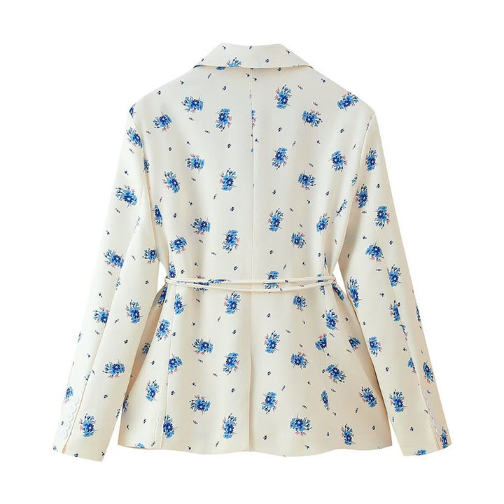 Fitted blazer jacket for women with floral print and belt Lune London