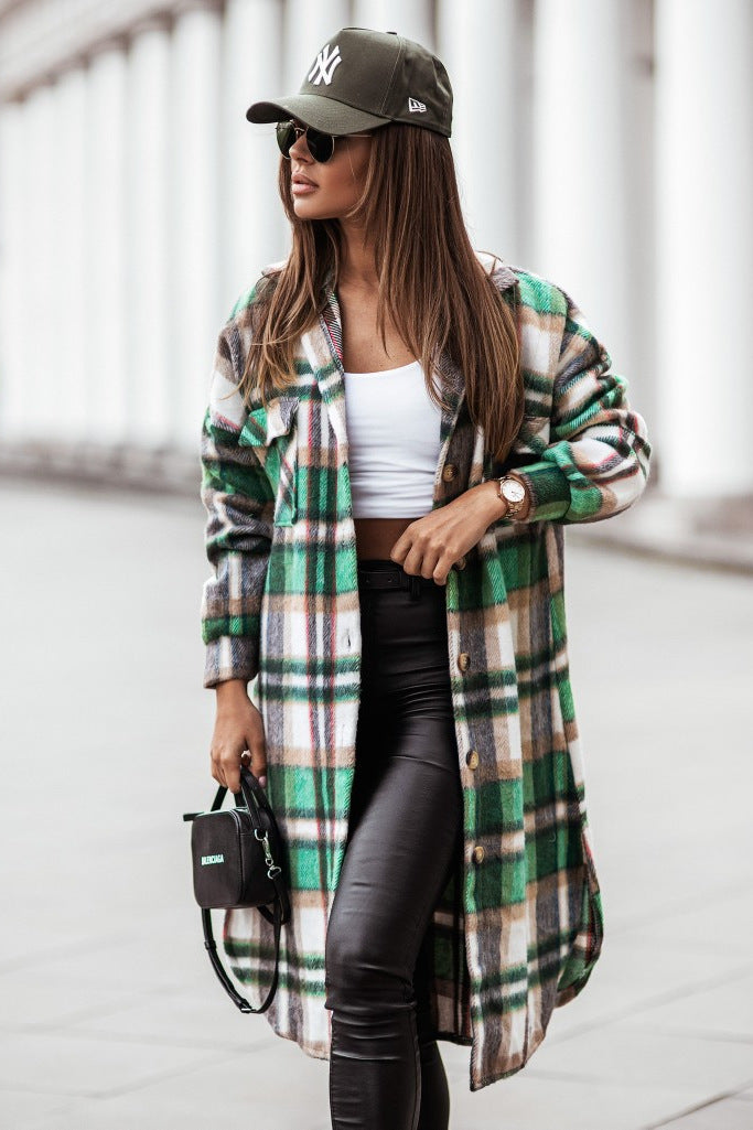 Ladies Plaid Long Coat Amarae