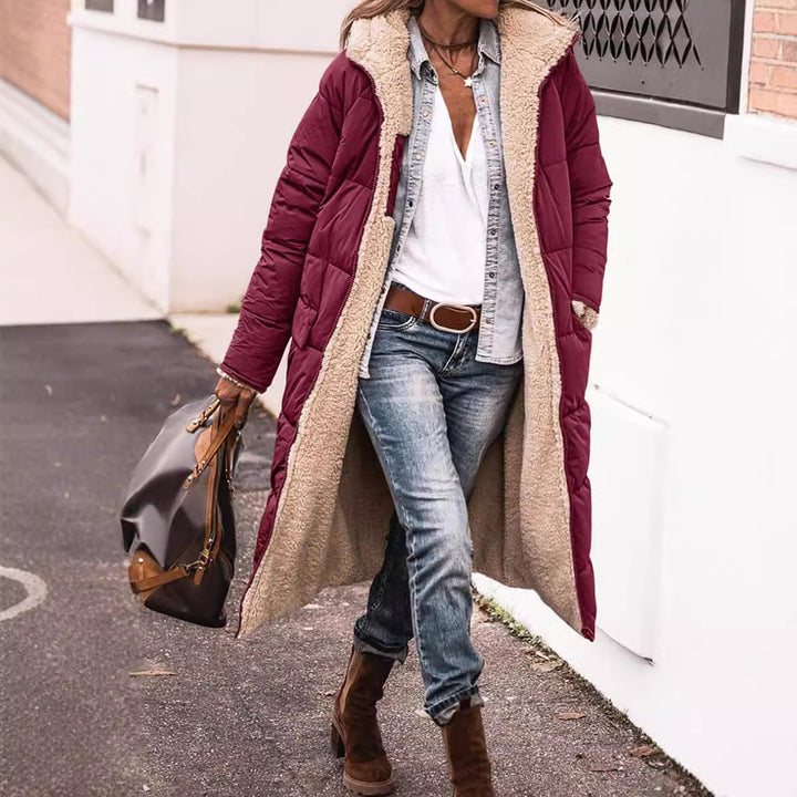 Women Long Padded Down Jacket with Soft Lining and Soft Collar Amarae