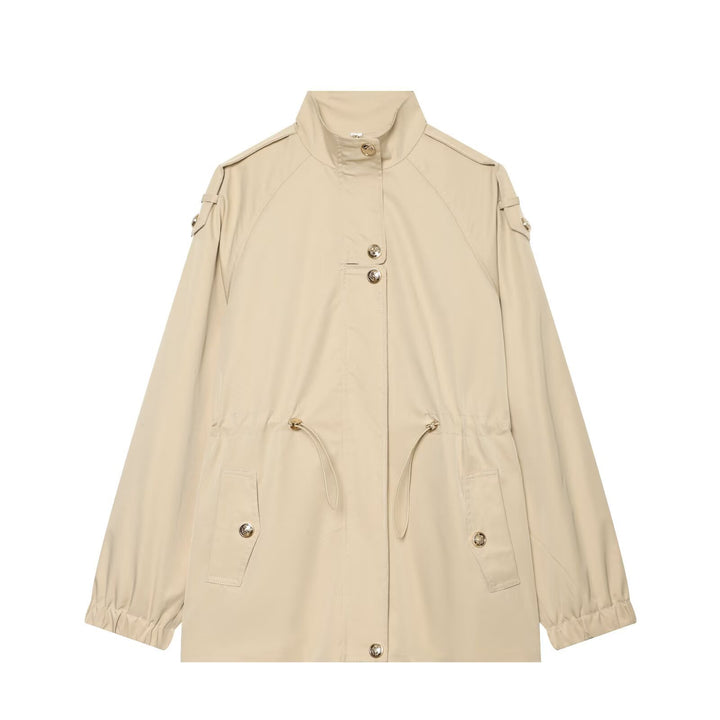 Women's lightweight parka with stand-up collar, drawstring waist, and shoulder patches Amarae
