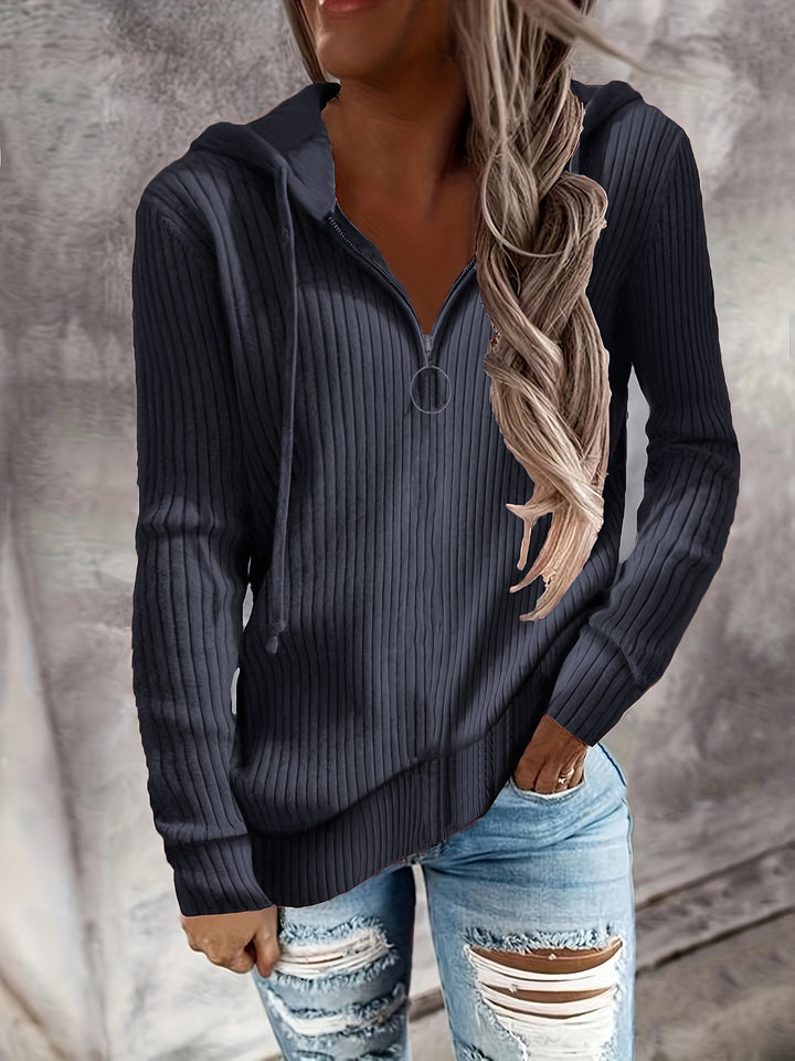 Casual zip-up hooded sweatshirt for women with textured ribbed pattern Lune London