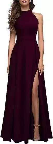 Ladies Elegant Maxi Dress with High Slit and Chic Sleeveless Design