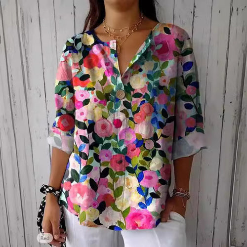 Women's blouse in lightweight and breathable fabric with floral pattern Amarae