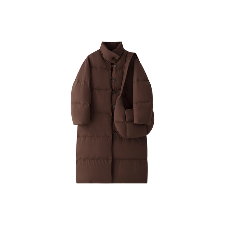 Women's Longer Quilted Down Look Coat with High Stand-Up Collar and Button Toggle Closure Amarae