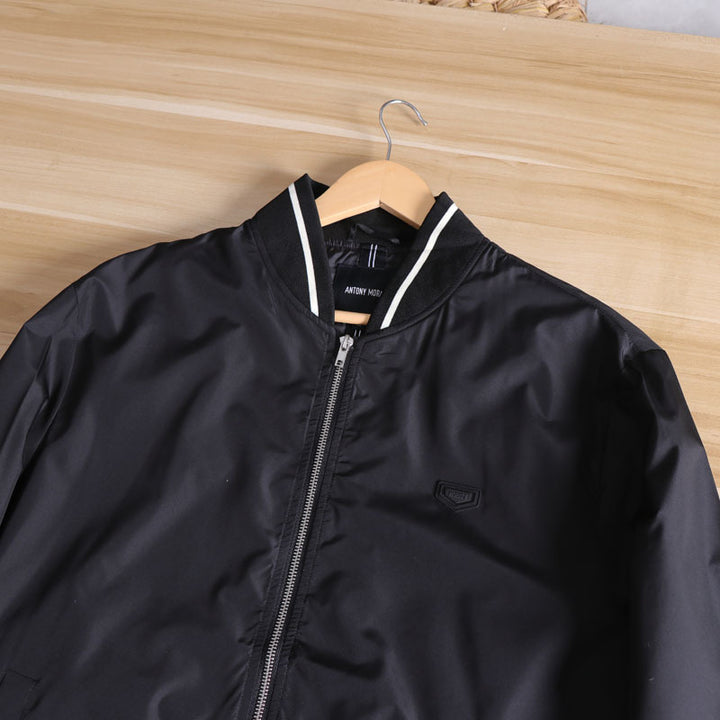Men's Lightweight Windbreaker Bomber Jacket with Striped Ribbed Cuffs and Lining Amarae