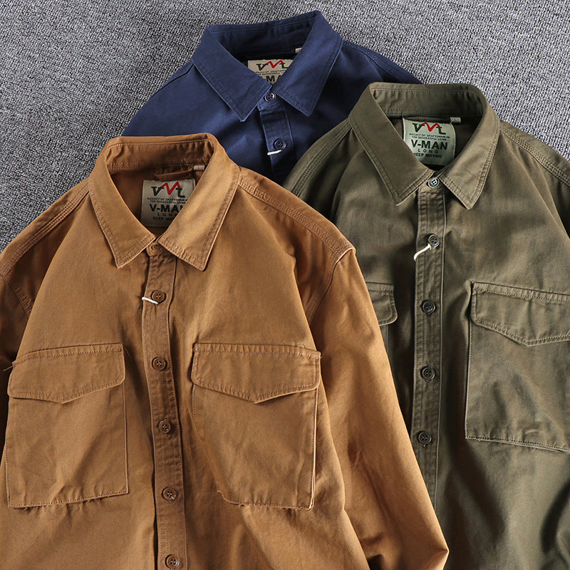 Men's cotton shirt with practical chest pockets and button-down collar Amarae