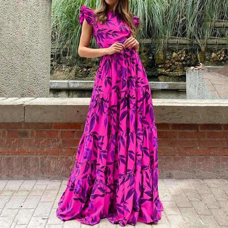 Robe maxi femme avec détails en volants et design floral Chic & Stil