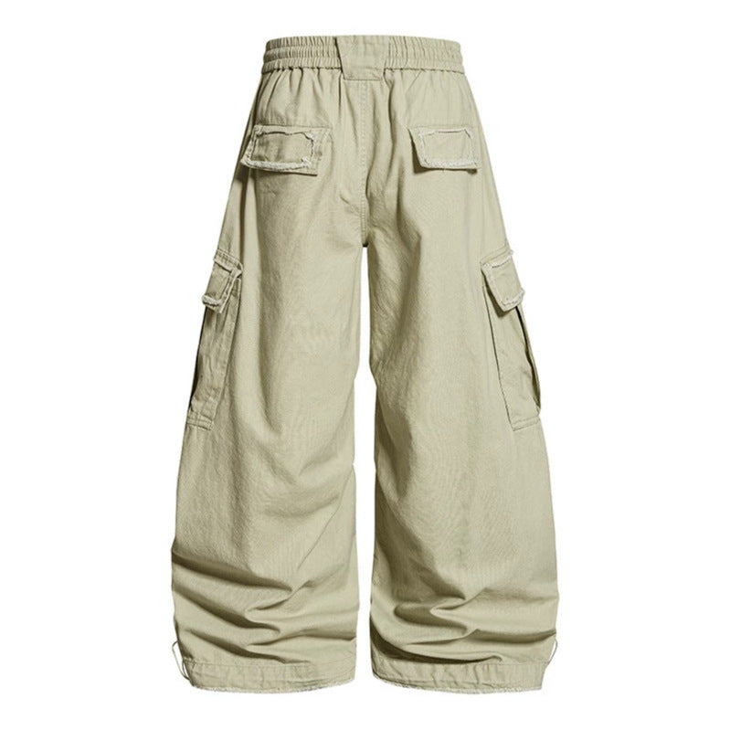 Women's Wide Cargo Pants with Elastic Waistband, Cargo Pockets, and Adjustable Hem Amarae