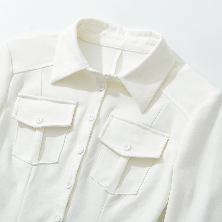 Women's fitted shirt blouse with chest pockets and fitted darts Amarae