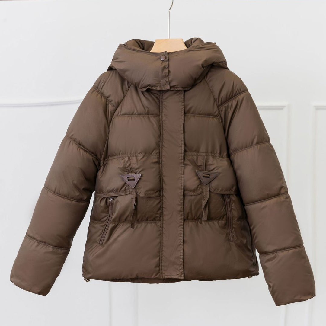 Ladies ultralight puffer jacket with adjustable hood collar and practical zip pockets Lune London