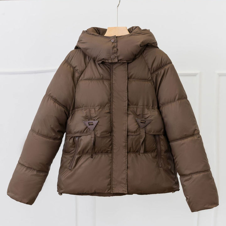 Ladies ultralight puffer jacket with adjustable hood collar and practical zip pockets Lune London