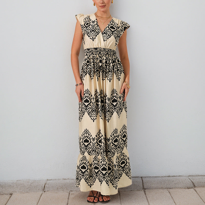 Lune London ethnic printed maxi dress for women with ruffled sleeves