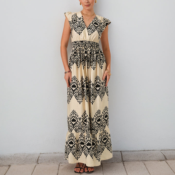 Lune London ethnic printed maxi dress for women with ruffled sleeves