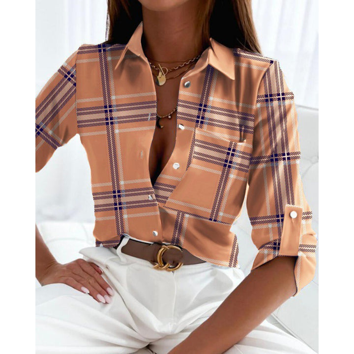 Women's satin blouse with graphic all-over print and tailored fit Amarae