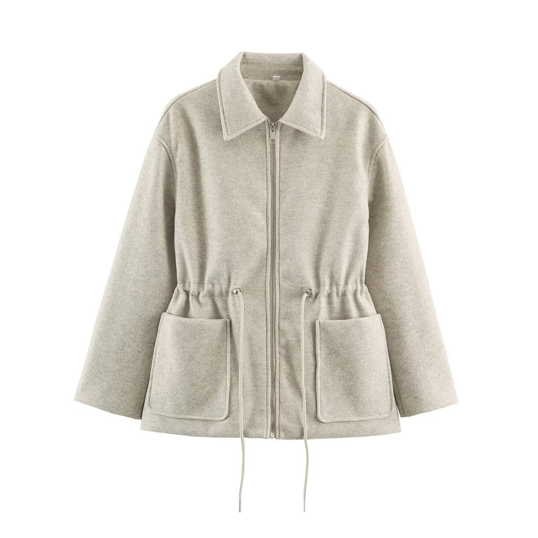 Women's short jacket made of wool blend with drawstring waist and patch pockets Amarae