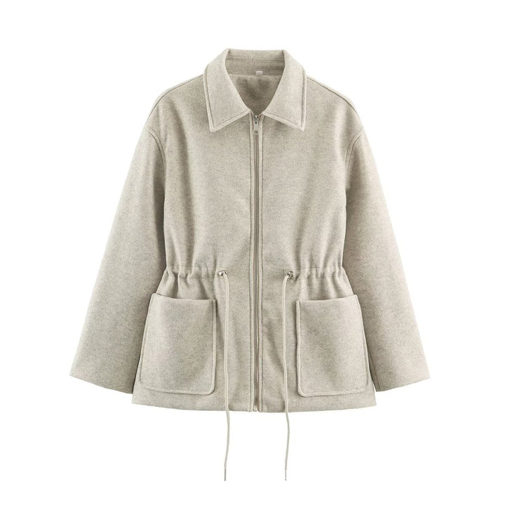 Women's short jacket made of wool blend with drawstring waist and patch pockets Amarae
