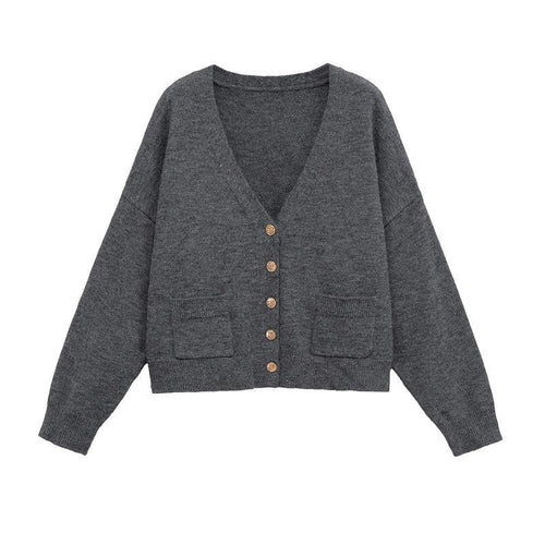 Ladies Short Knit Vest with V-Neck and Button Details Amarae