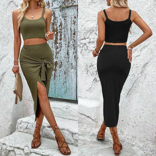 Ensemble femme de top court et jupe portefeuille avec design noué Chic & Stil