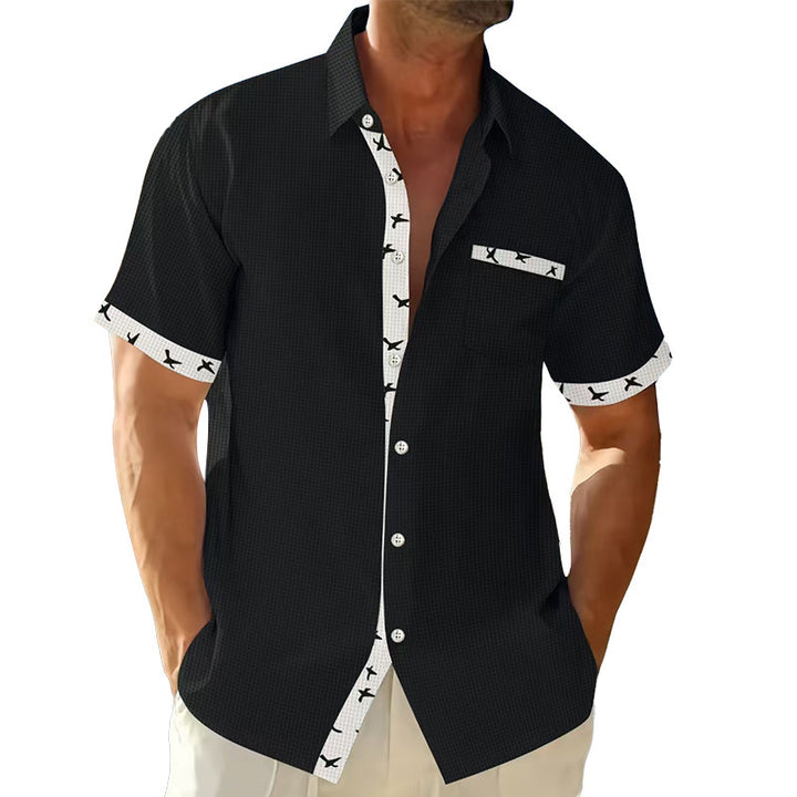 Casual short-sleeve shirt for men with a unique collar and a Lune London striped design