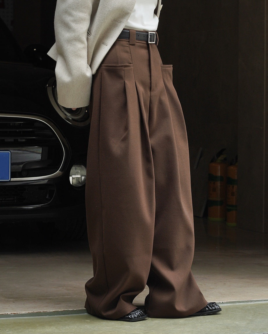 Women High-waisted Pleated Trousers with Voluminous Balloon Silhouette and Side Pockets Amarae