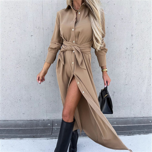 Shirt dress for women with tie belt and button placket Amarae