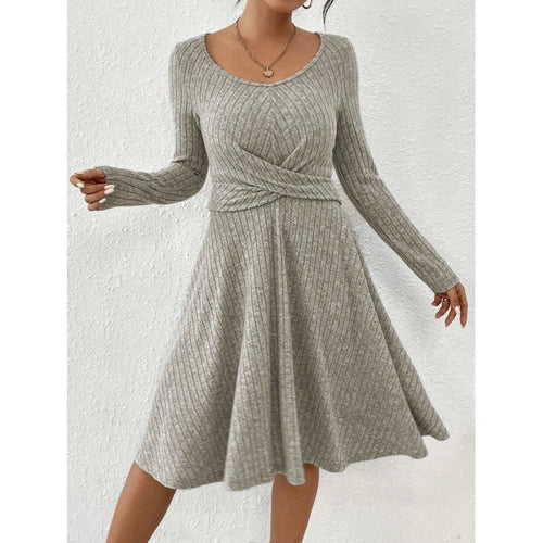Fluid jersey dress for women with wrap belt and long sleeves Amarae