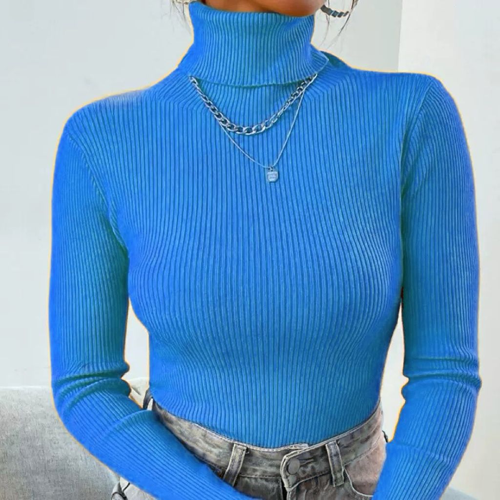 Women's Elegant Turtleneck Sweater with Fine Ribbed Texture Lune London