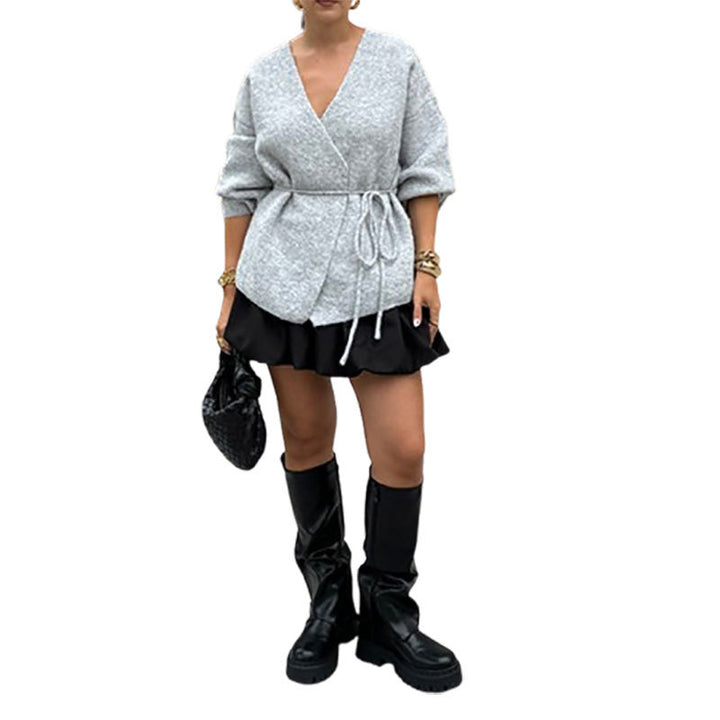 Elegant knit coat for women with belt Amarae