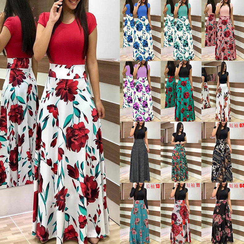 Women's Elegant Maxi Dress with Graphic Print and Flexible Waist Lune London