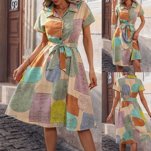 Dress woman with abstract print and button placket Amarae