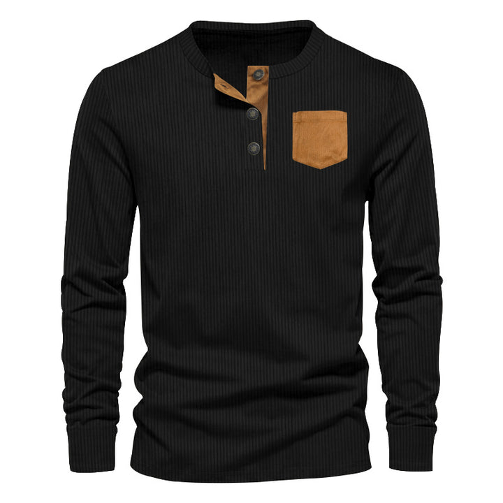 Men's Long Sleeve Henley T-Shirt with Ribbed Design and Practical Chest Pocket Lune London